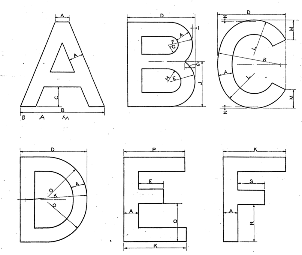 Mechanical drawings for FHWA Highway Gothic, C series.